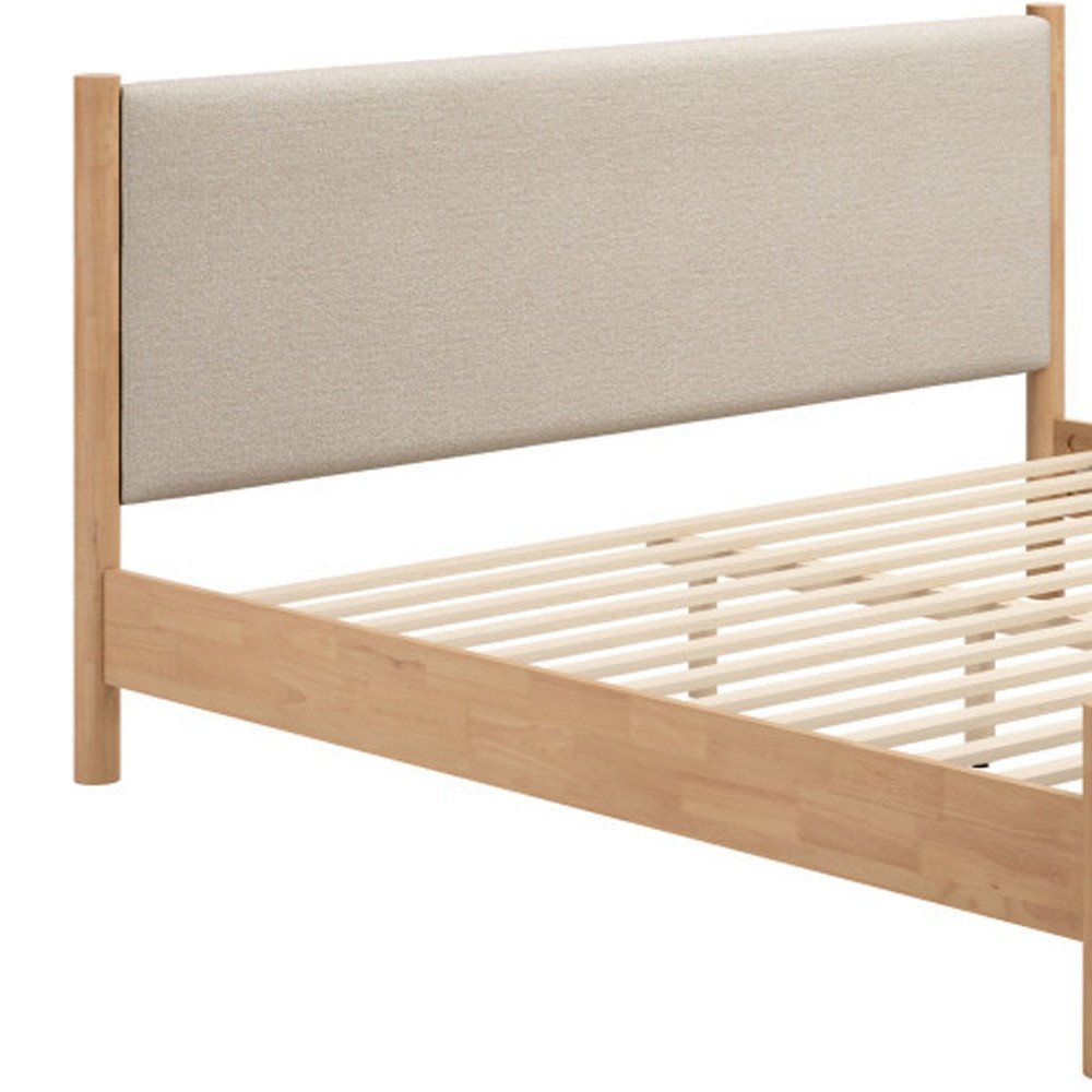 Natural and Beige Wood And Upholstery King Bed Frame