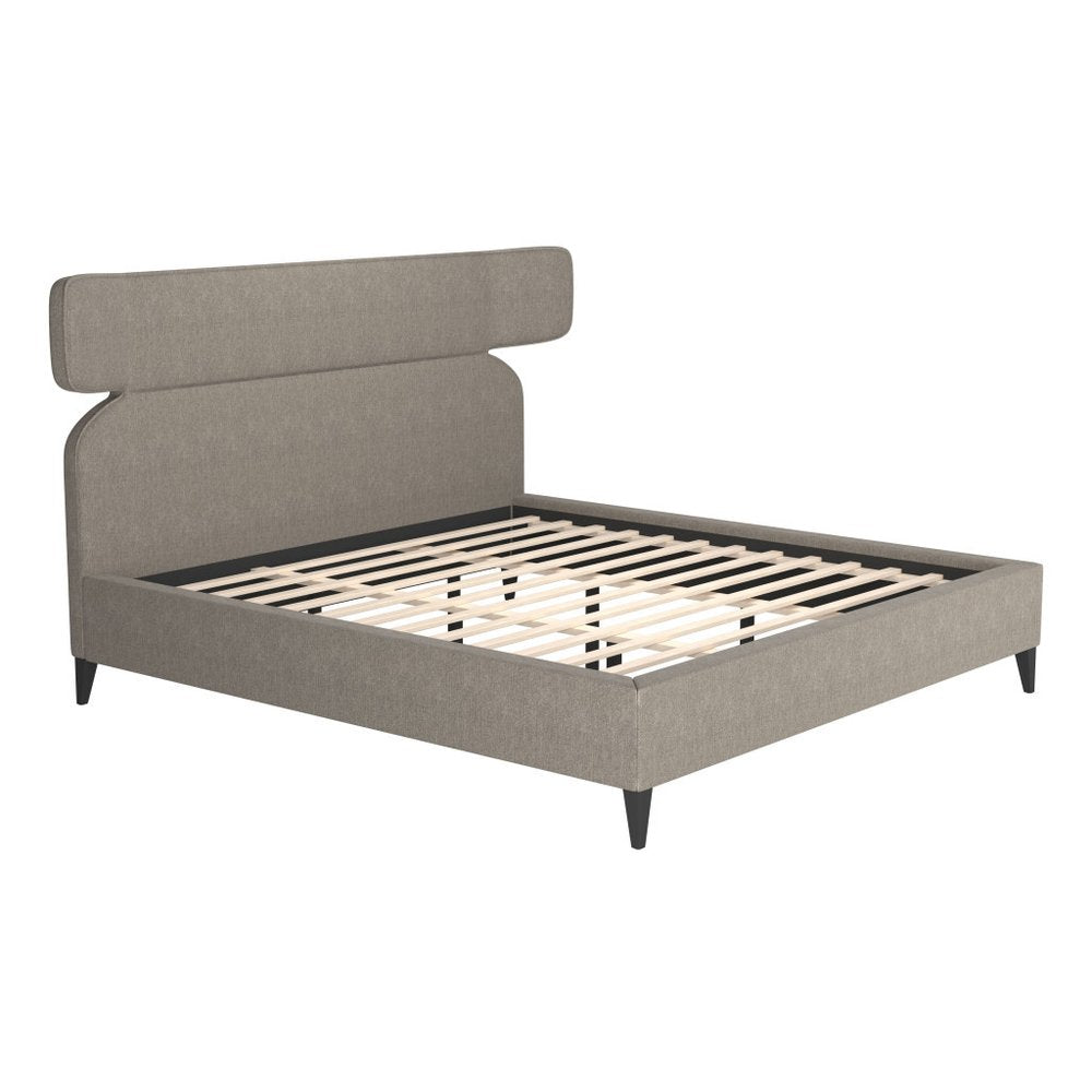 Brown Solid Wood And Upholstery King Bed Frame
