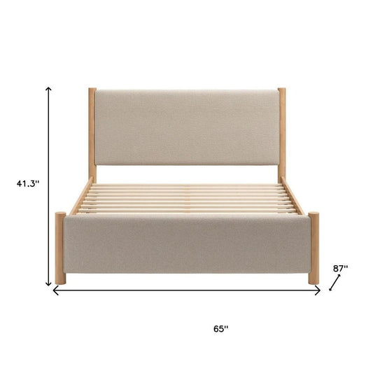 Beige Wood And Upholstery Queen Bed Frame