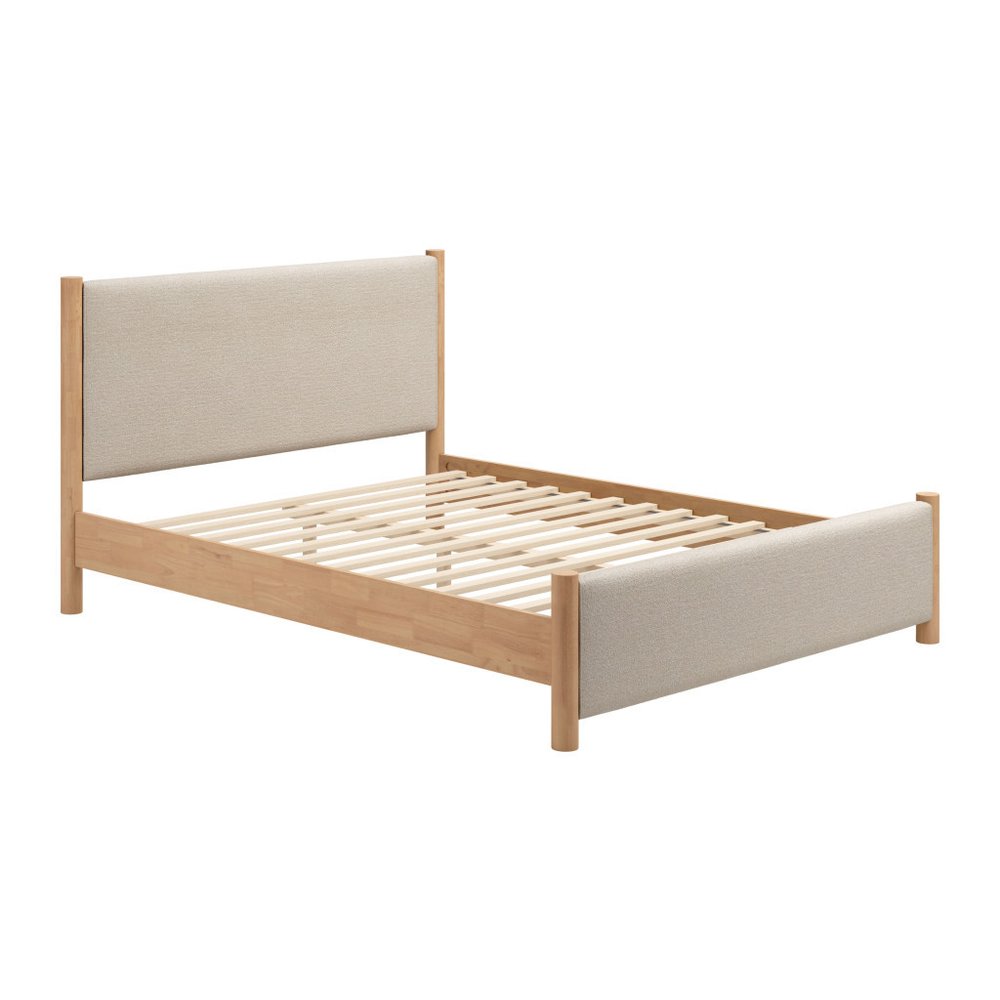 Beige Wood And Upholstery Queen Bed Frame