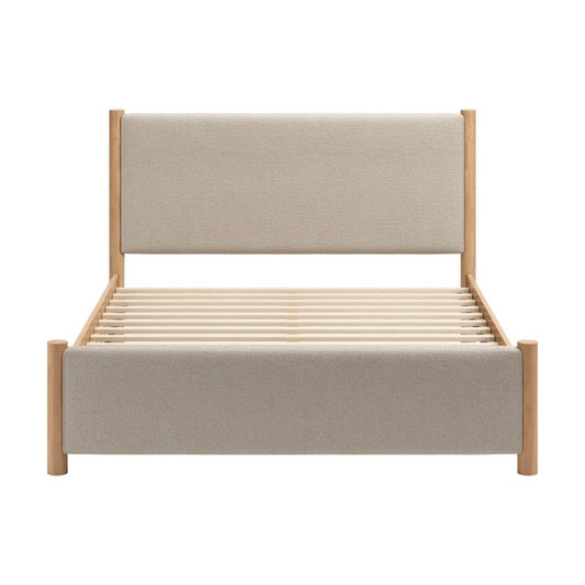 Beige Wood And Upholstery Queen Bed Frame