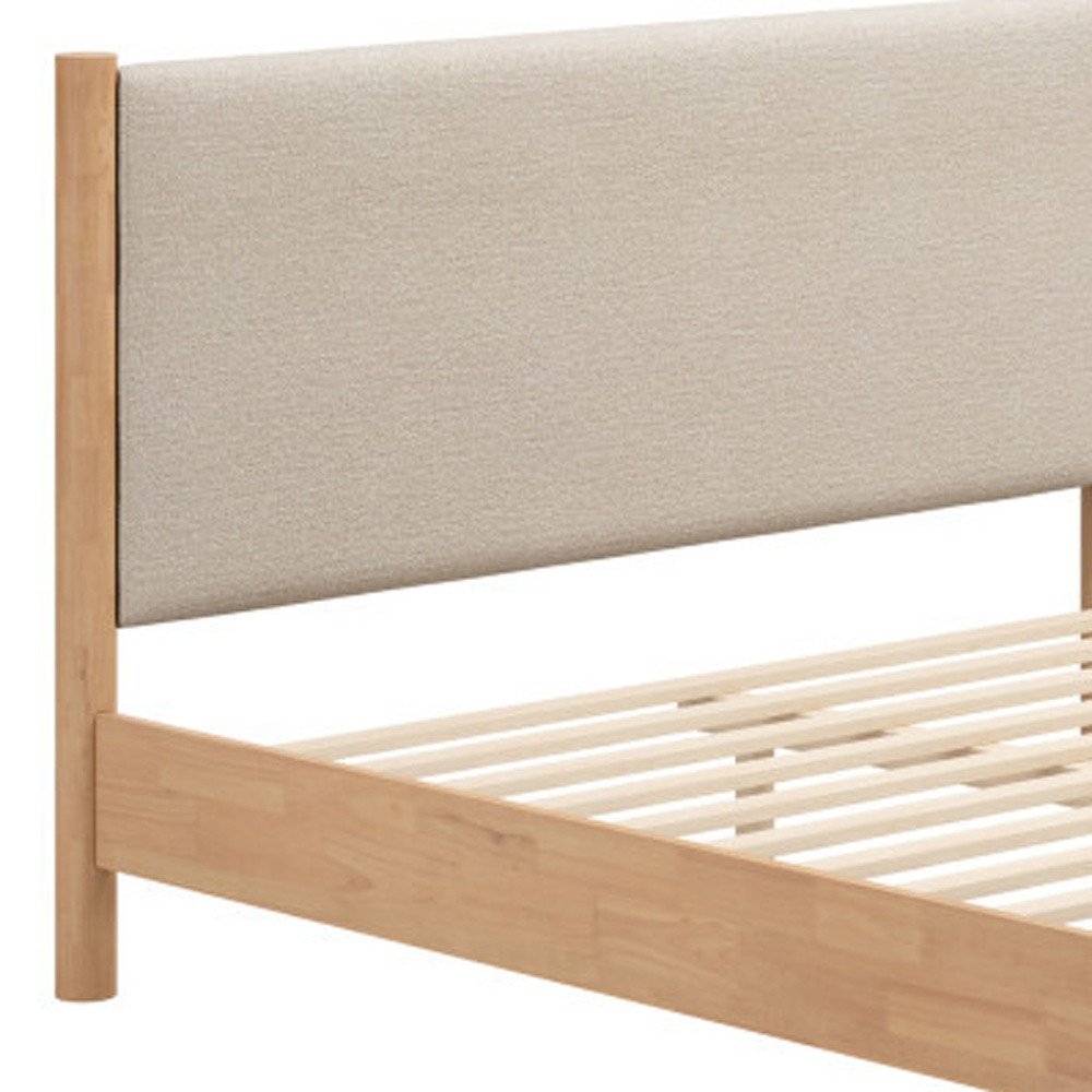 Beige Wood And Upholstery Queen Bed Frame