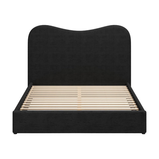 Black Ribbed Texture Velvet Upholstered Queen Bed Frame