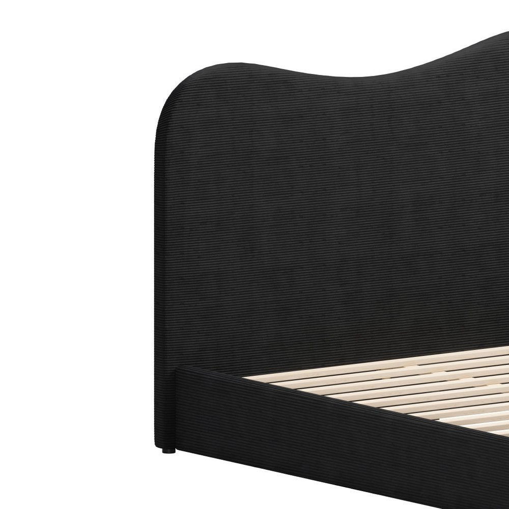 Black Ribbed Texture Velvet Upholstered Queen Bed Frame