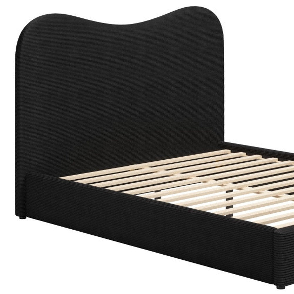 Black Ribbed Texture Velvet Upholstered Queen Bed Frame