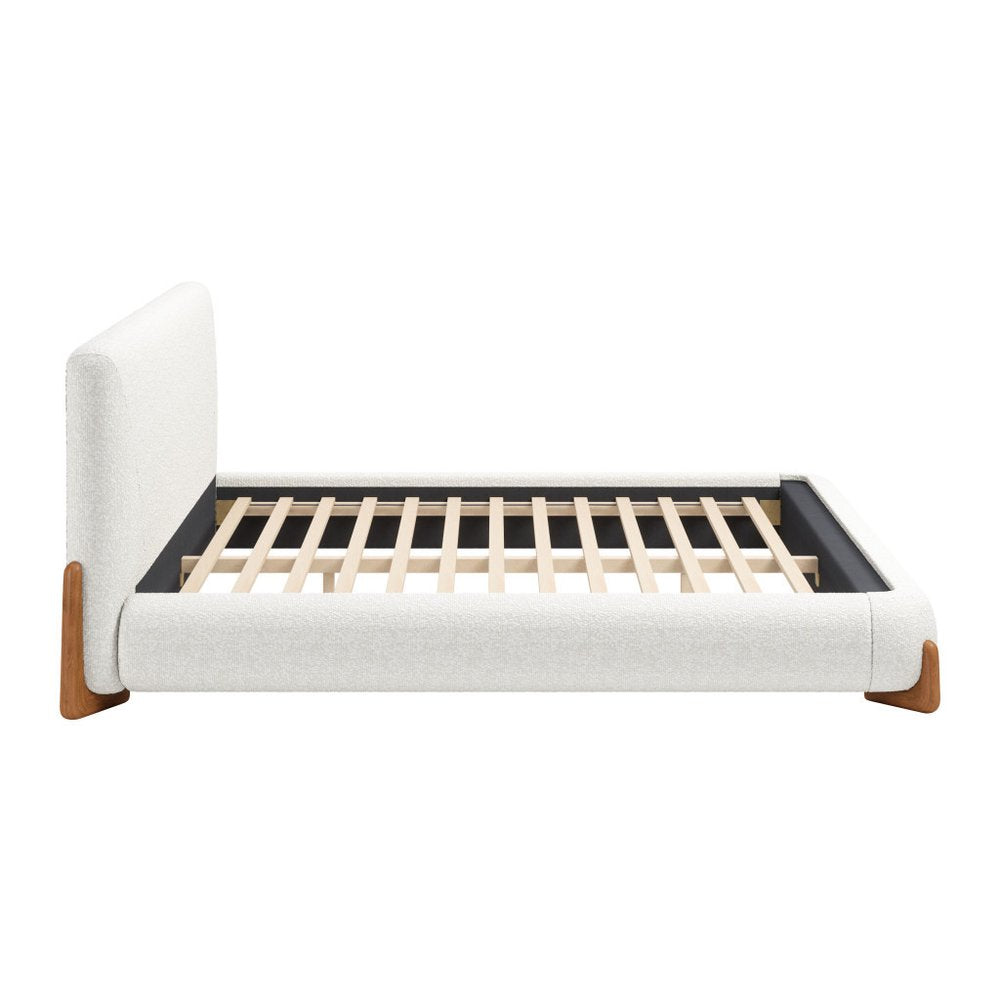 Ivory Solid Wood And Boucle King Bed Frame