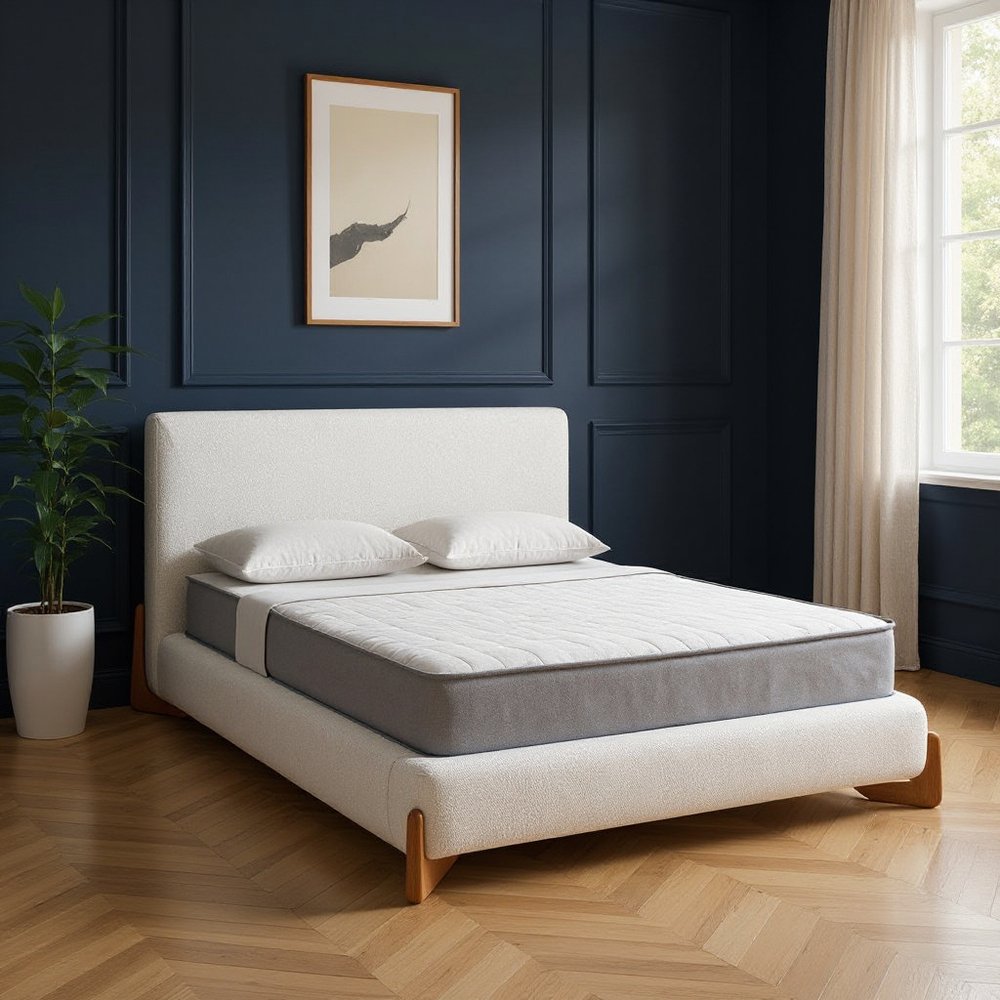 Ivory Solid Wood And Boucle King Bed Frame