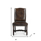 Set of Two Dark Brown Leather And Wood Dining Side Chairs