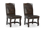 Set of Two Dark Brown Leather And Wood Dining Side Chairs
