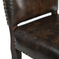 Set of Two Dark Brown Leather And Wood Dining Side Chairs