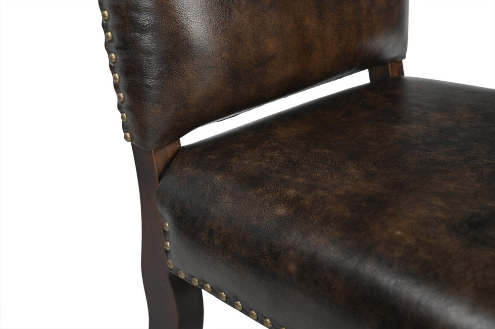 Set of Two Dark Brown Leather And Wood Dining Side Chairs