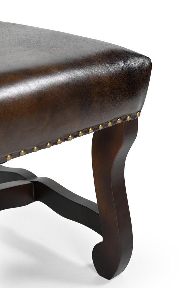 Set of Two Dark Brown Leather And Wood Dining Side Chairs