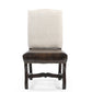 Set of Two Cream and Dark Brown Wood Leather And Linen Dining Side Chairs