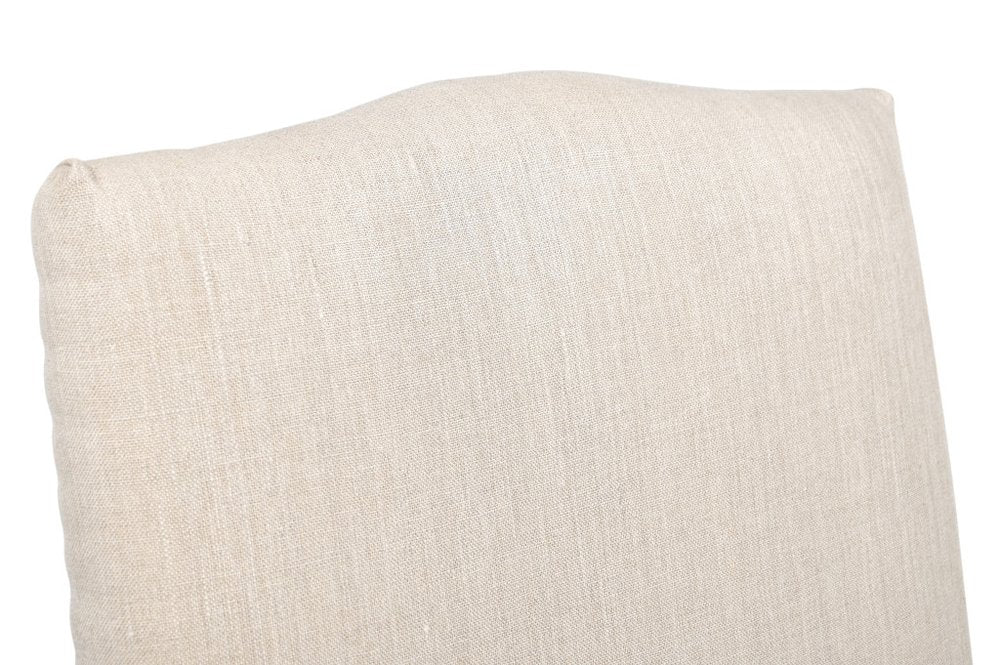 Set of Two Cream and Dark Brown Wood Leather And Linen Dining Side Chairs