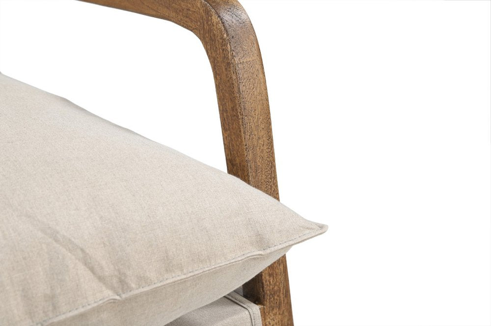 30" Beige And Natural Linen Arm Chair