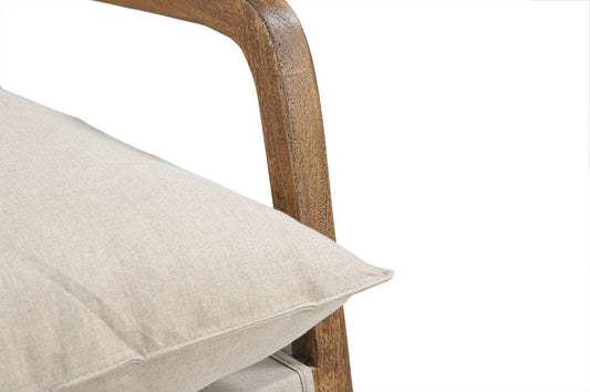 30" Beige And Natural Linen Arm Chair