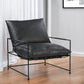 28" Black Genuine Leather Distressed Arm Chair