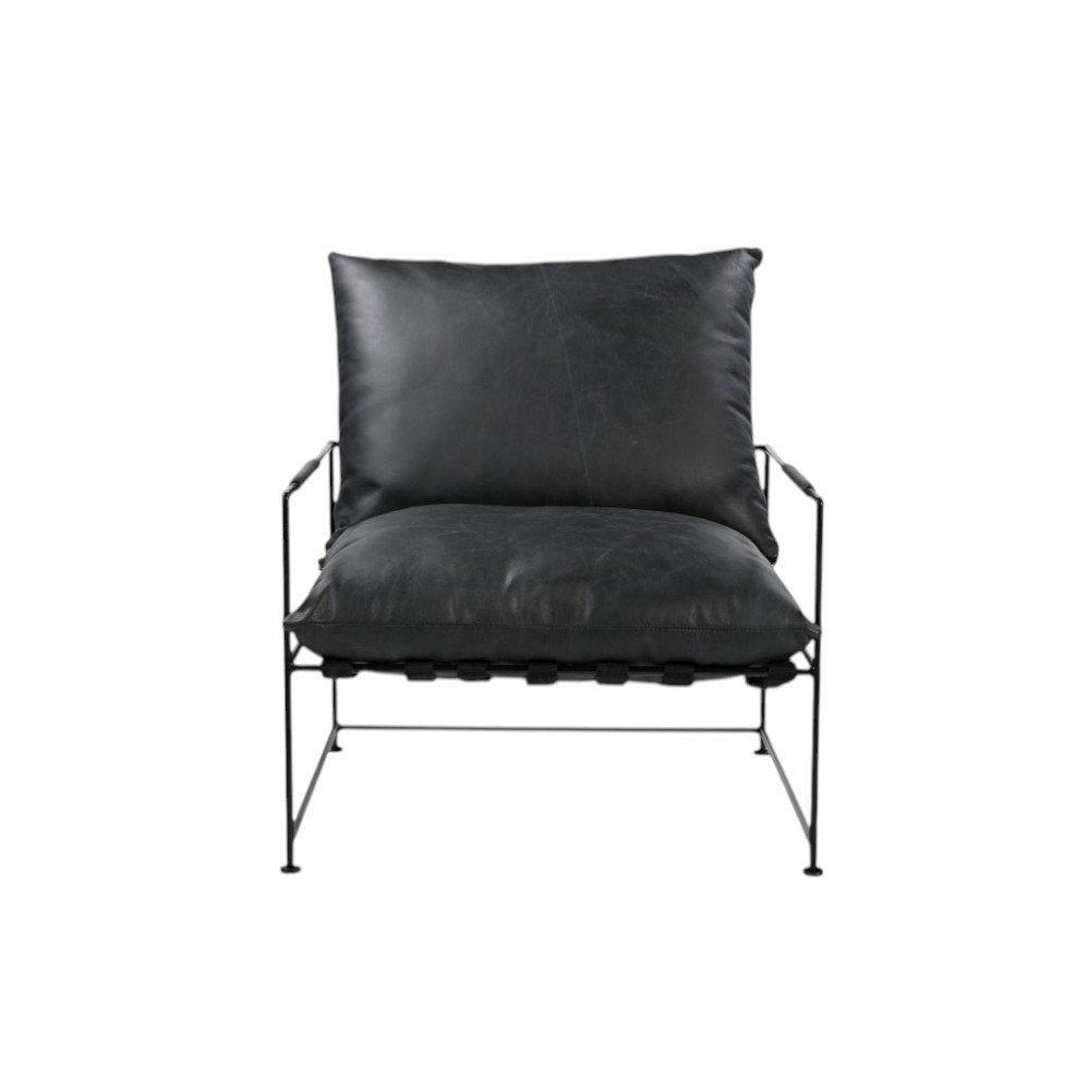 28" Black Genuine Leather Distressed Arm Chair