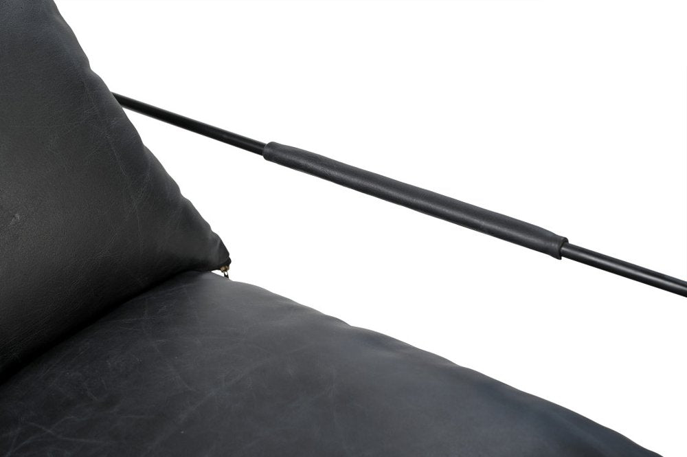 28" Black Genuine Leather Distressed Arm Chair