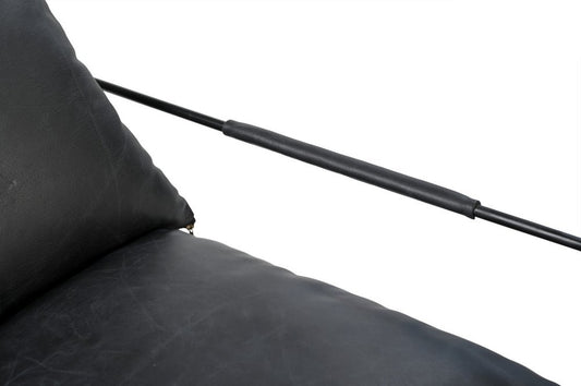 28" Black Genuine Leather Distressed Arm Chair