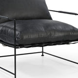 28" Black Genuine Leather Distressed Arm Chair