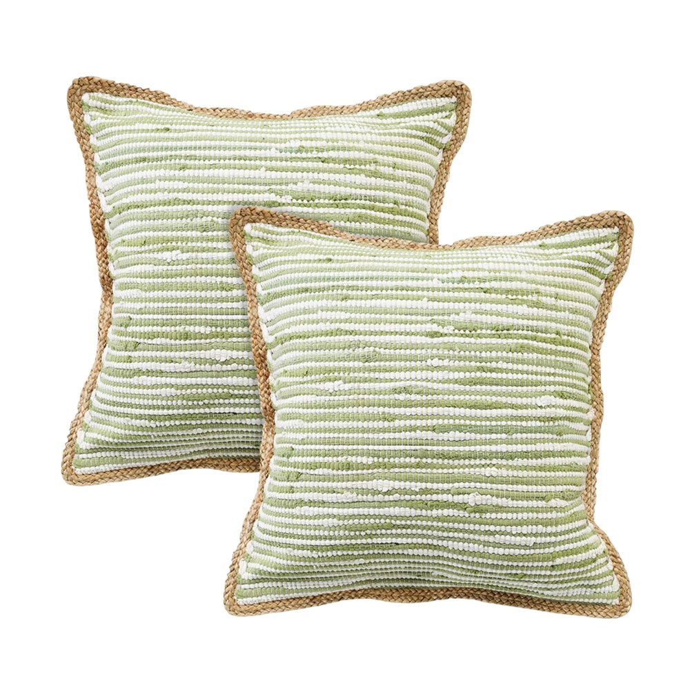 Set of Two 20" Green Beach Striped Throw Pillows