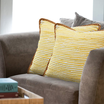 Set of Two 20" Yellow Beach Striped Throw Pillows