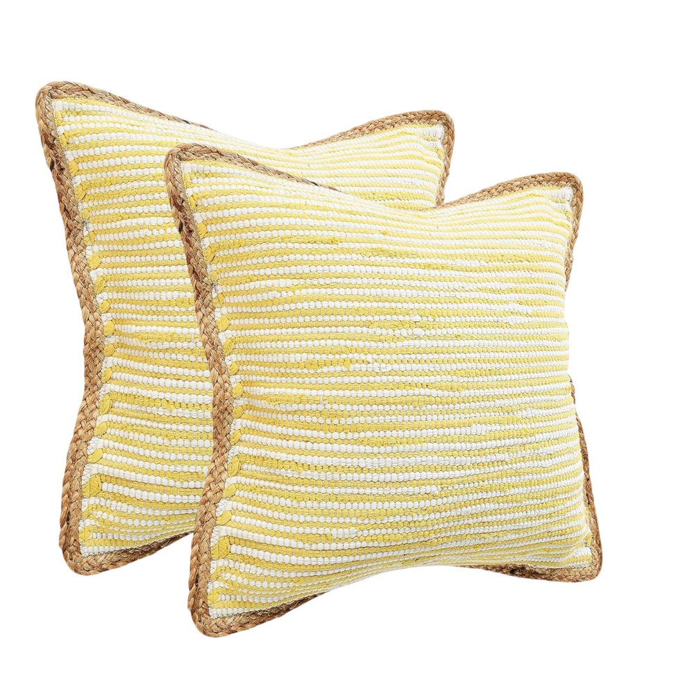 Set of Two 20" Yellow Beach Striped Throw Pillows