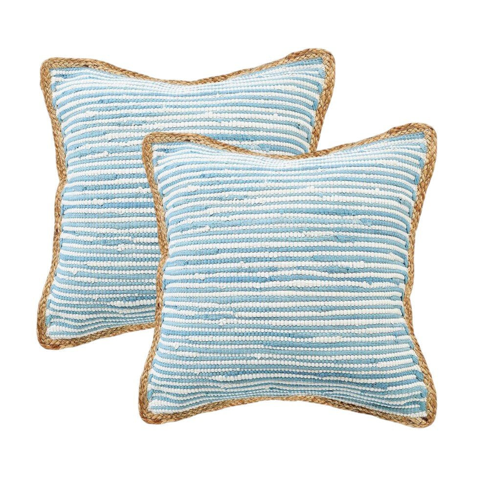 Set of Two 20" Blue Beach Striped Throw Pillows