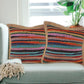 Set of Two 20" Blue Red And Natural Striped Cotton And Jute Throw Pillows