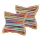 Set of Two 20" Blue Red And Natural Striped Cotton And Jute Throw Pillows