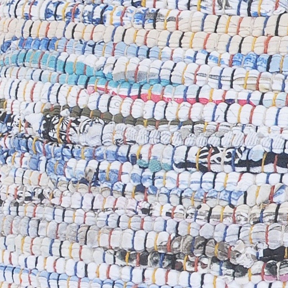 Set of Two 20" Aqua Ivory And Natural Striped Cotton And Jute Throw Pillows with Texture