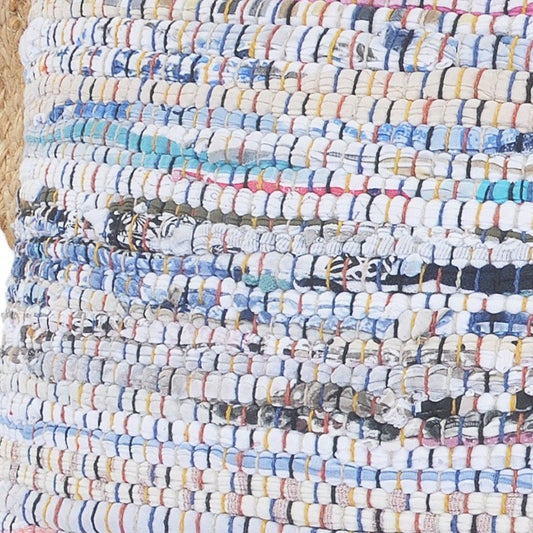 Set of Two 20" Aqua Ivory And Natural Striped Cotton And Jute Throw Pillows with Texture