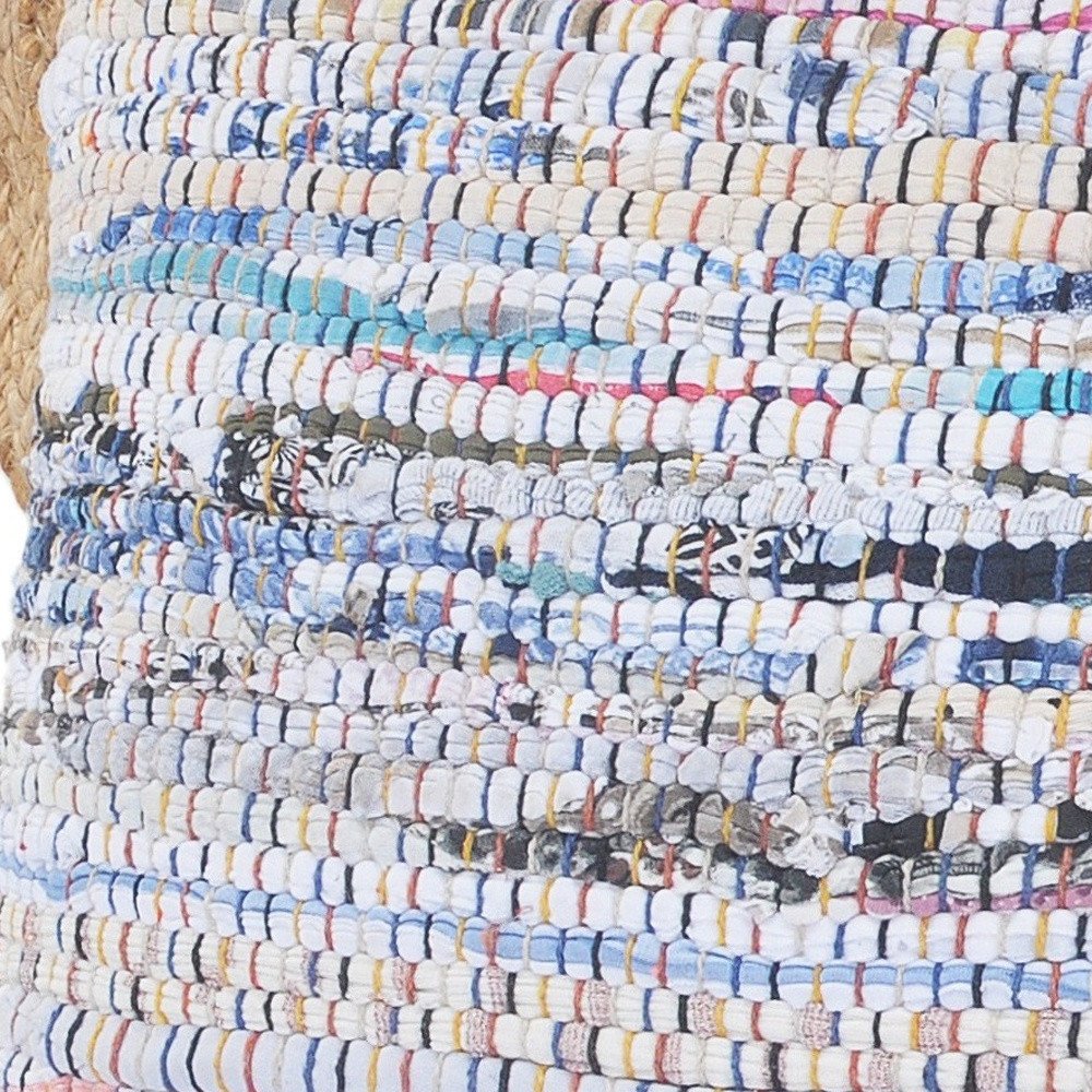 Set of Two 20" Aqua Ivory And Natural Striped Cotton And Jute Throw Pillows with Texture