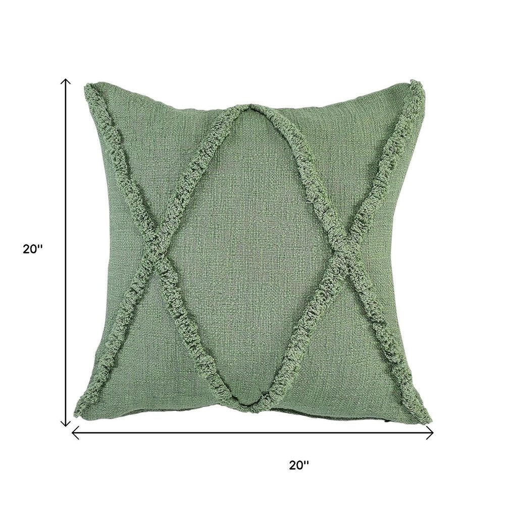 Set of Two 20" Forest Green Geometric Throw Pillows with Tufts
