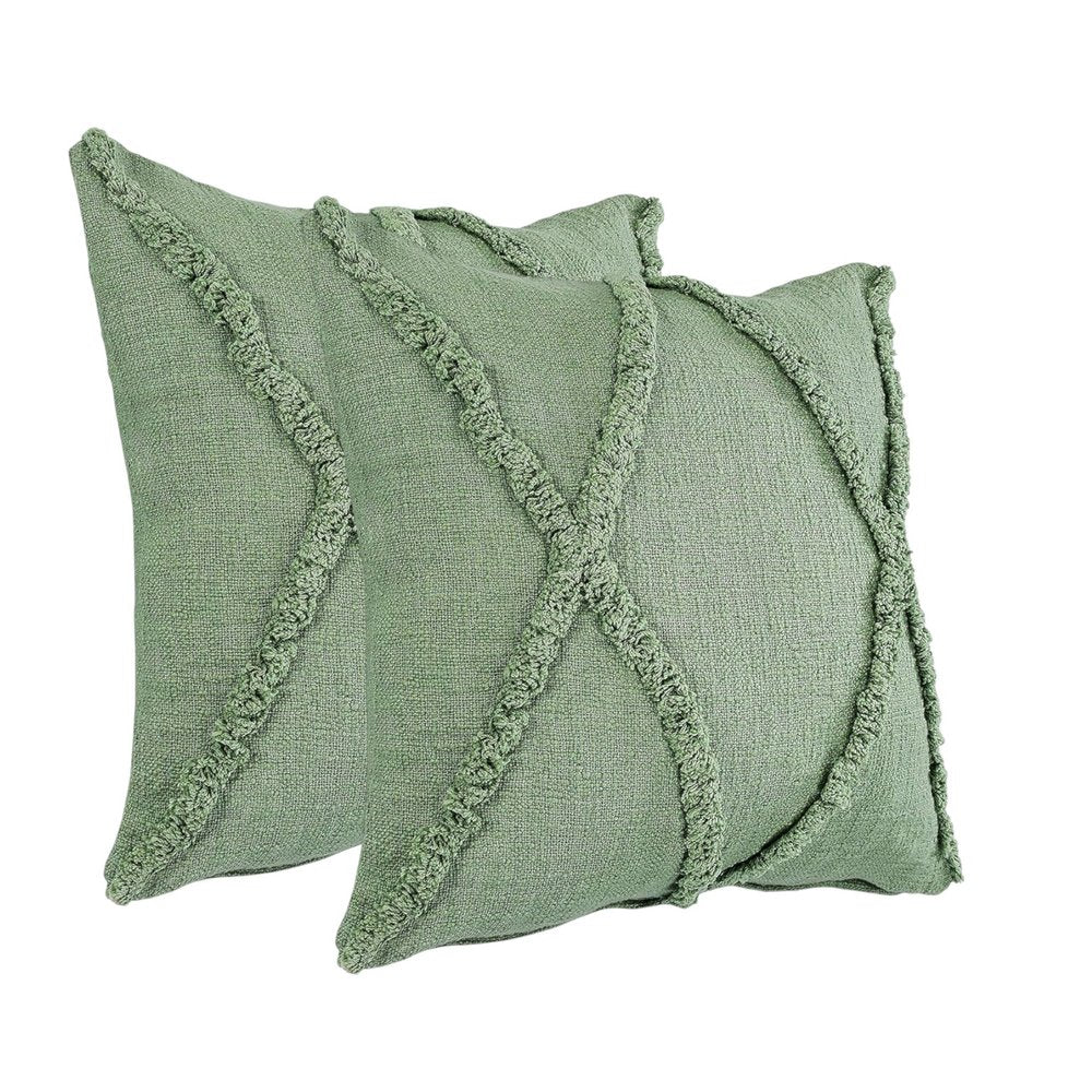 Set of Two 20" Forest Green Geometric Throw Pillows