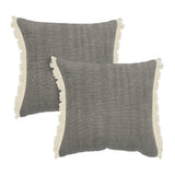 Set of Two 20" Gray And Off White Cotton Throw Pillows with Fringe