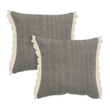 Set of Two 20" Gray And Off White Cotton Throw Pillows with Fringe
