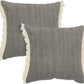 Set of Two 20" Gray And Off White Cotton Throw Pillows with Fringe