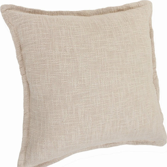 Set of Two 20" Beige Cotton Throw Pillows