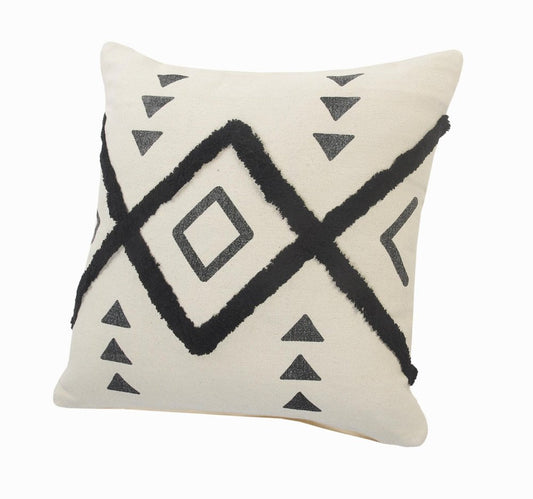 Set of Two 20" Natural And Black Geometric Cotton Throw Pillows with Texture