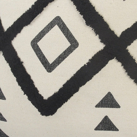 Set of Two 20" Natural And Black Geometric Cotton Throw Pillows with Texture