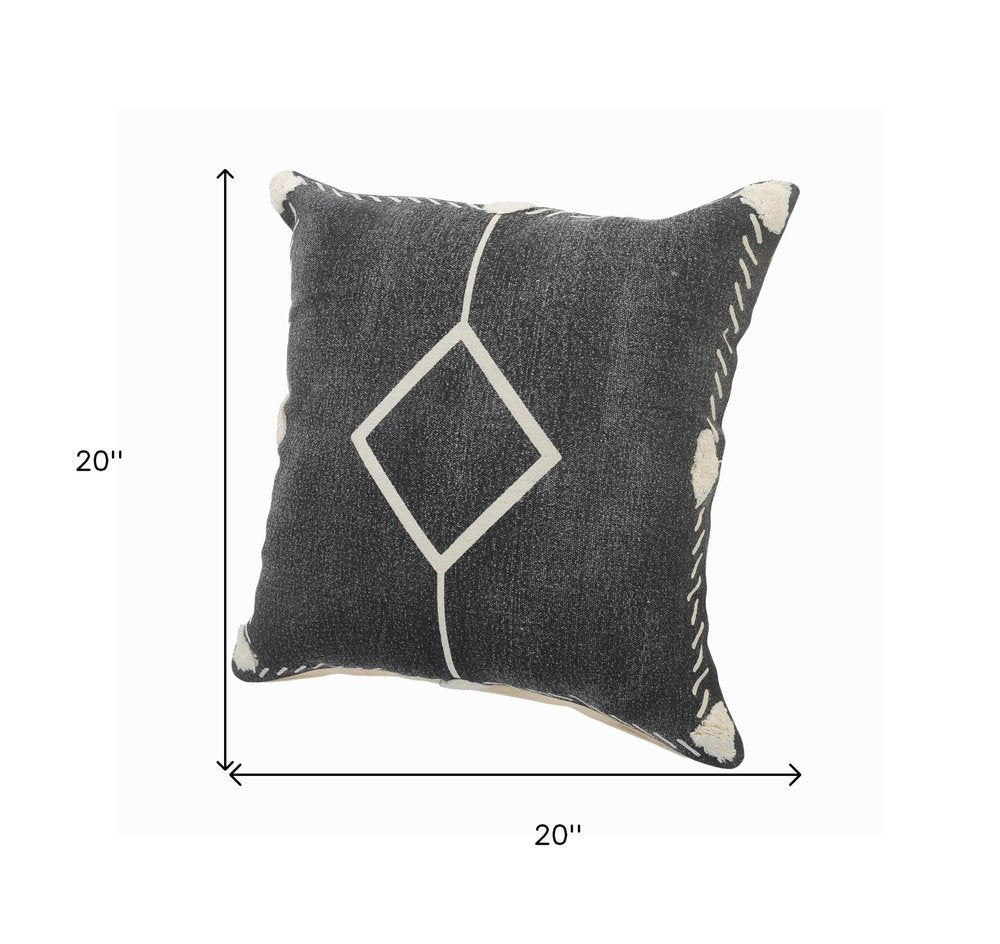 Set of Two 20" Black And Off White Diamond Cotton Throw Pillows