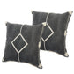 Set of Two 20" Black And Off White Diamond Cotton Throw Pillows