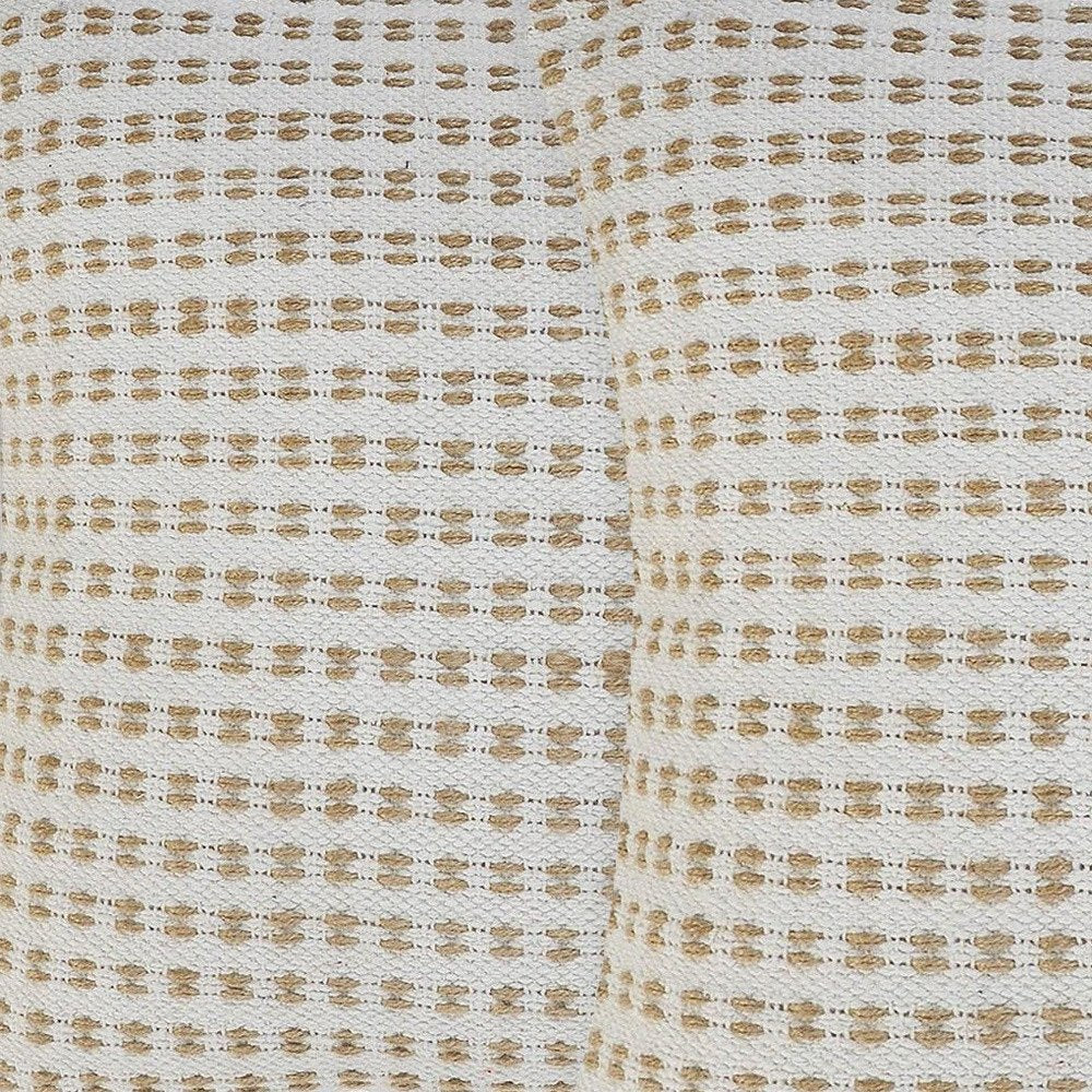 Set of Two 20" Ivory And Natural Striped Cotton And Jute Throw Pillows