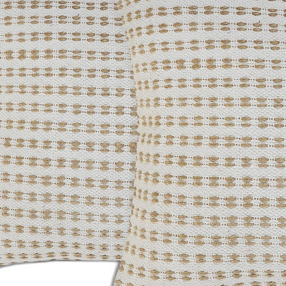 Set of Two 20" Ivory And Natural Striped Cotton And Jute Throw Pillows