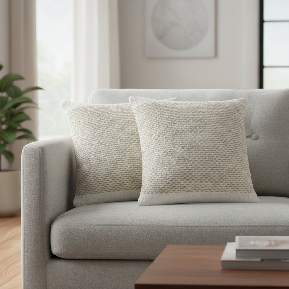 Set of Two 20" Natural Striped Throw Pillows