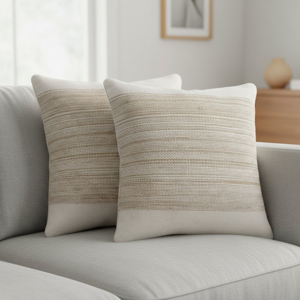 Set of Two 20" Sand Striped Throw Pillows