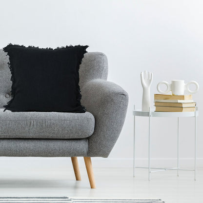 Set of Two 20" Black Cotton Throw Pillows with Fringe