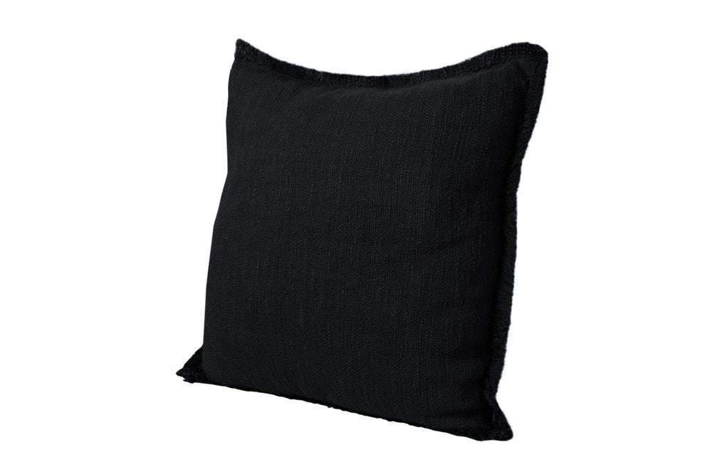 Set of Two 20" Black Cotton Throw Pillows with Fringe